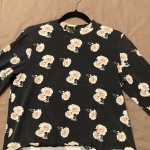 Forever 21 Black and Cream Floral Print Turtleneck